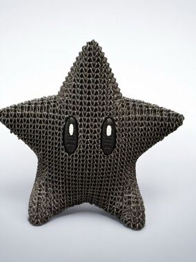 🌟 3D Printed Knitted Super Mario Super Star 5” - Shimmery Gray NEW